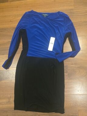 Lauren Ralph Lauren Royal Blue and Black Long Sleeve Sheath Dress